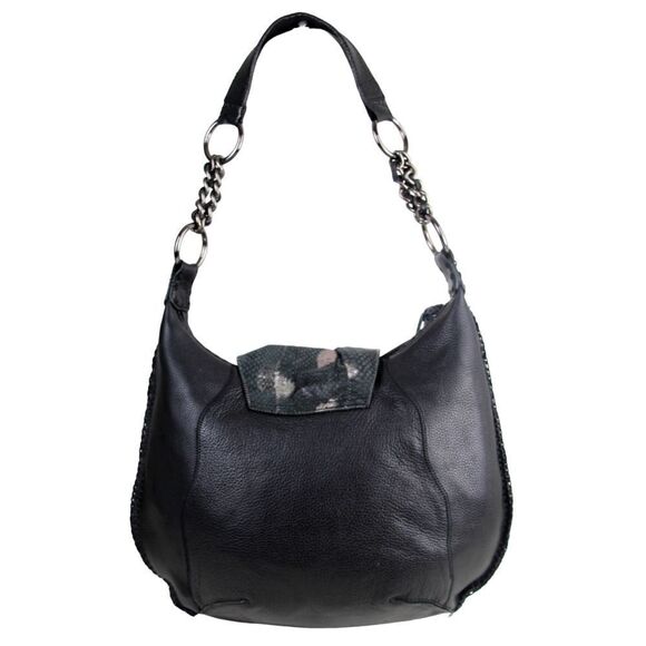 Chi by Carlos Falchi BLACK GENUINE LEATHER AND SNAKESKIN SHOULDER BAG HOBO PURSE - Picture 4 of 11
